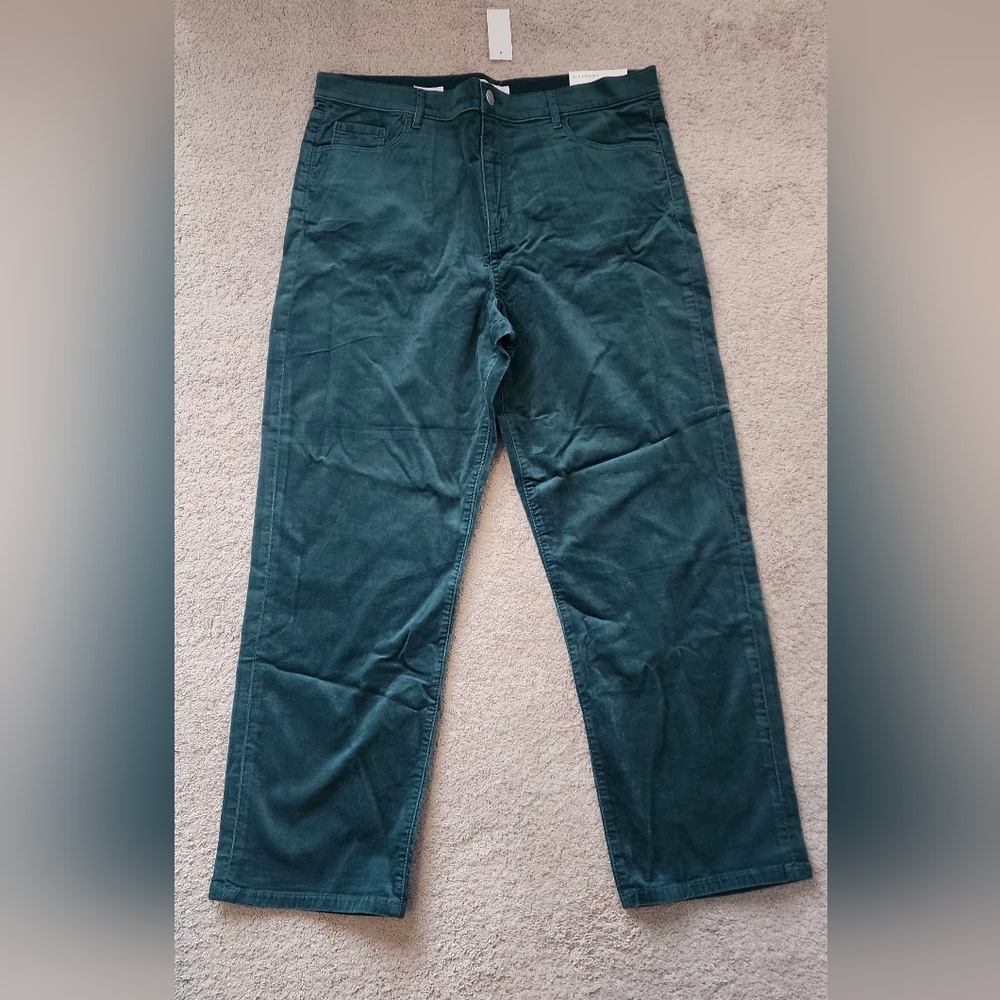 NWT LOFT Sz 16 Velvet Velour Green Emerald Slim Straight Leg Pants Women Holiday